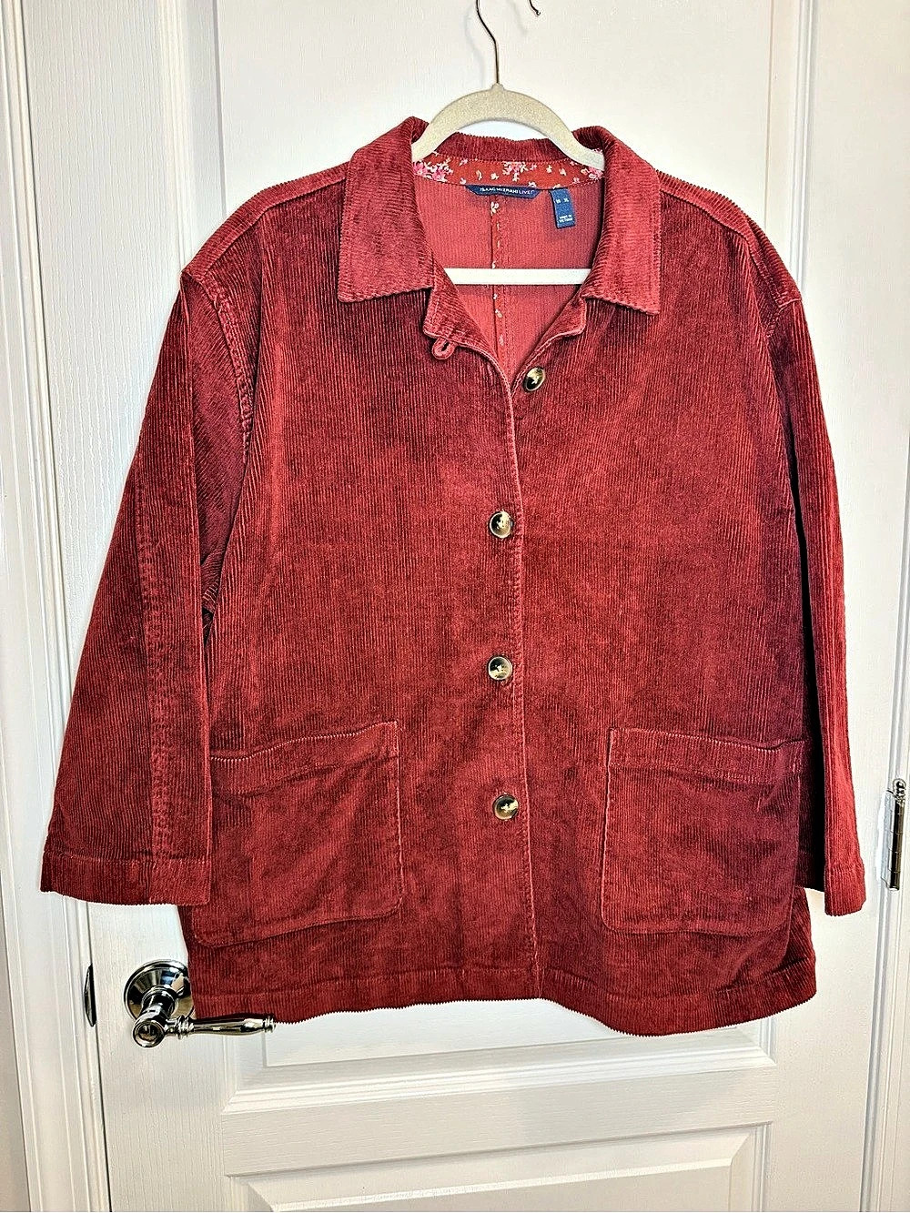 Isaac Mizrahi Live XL Burgundy Corduroy Chore Jacket Button Front Pockets